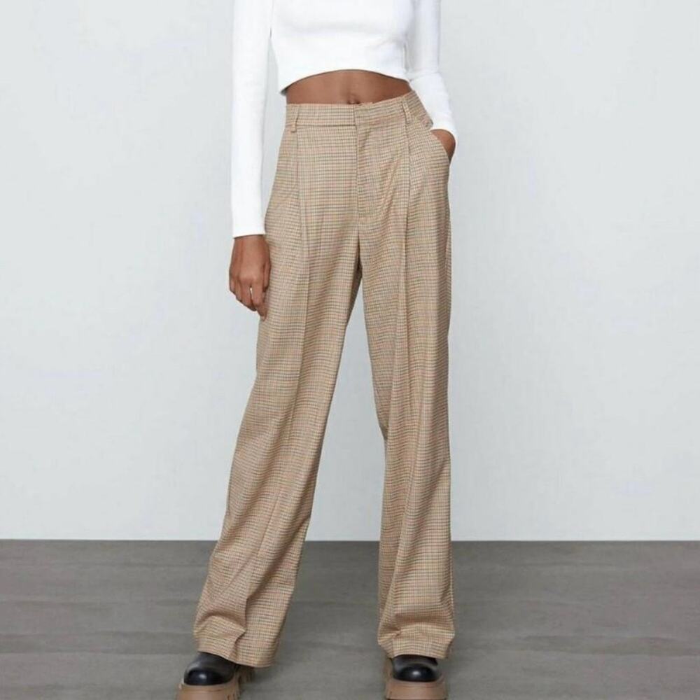 Women's Tan Plaid Pants